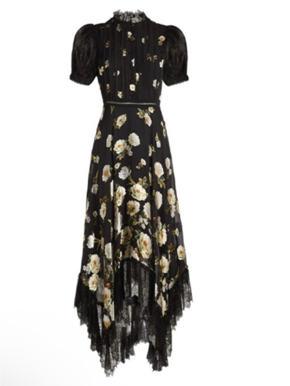 Alice + Olivia Black Floral Lace-Trim Midi Dress